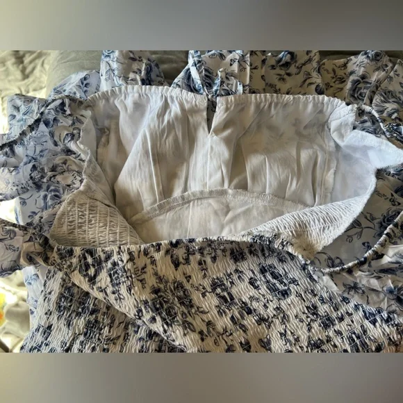 Hollister Sofia Drop-Waist Bubble Skort Dress White & Blue Floral Large - Picture 11 of 11